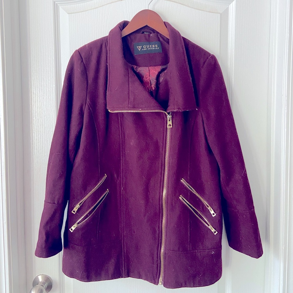 Maroon Pea Coat- GUESS
